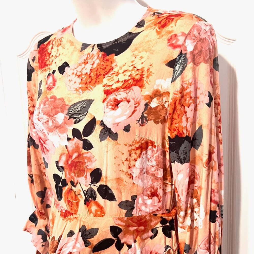 Anthropologies JAASE-Maxi Peach/Floral Long Tiered Ruffle X Small Dress-Boho - Picture 4 of 16